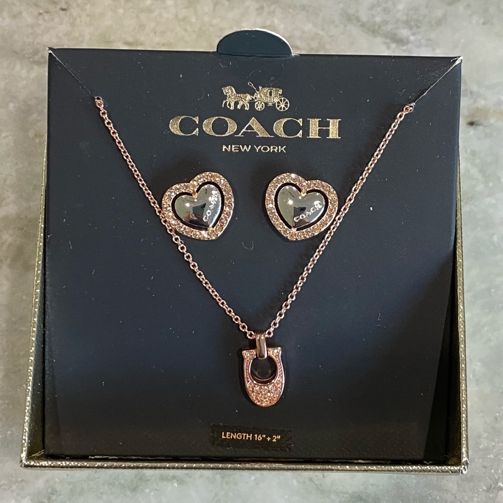 Coach Heart Earrings & Necklace Set